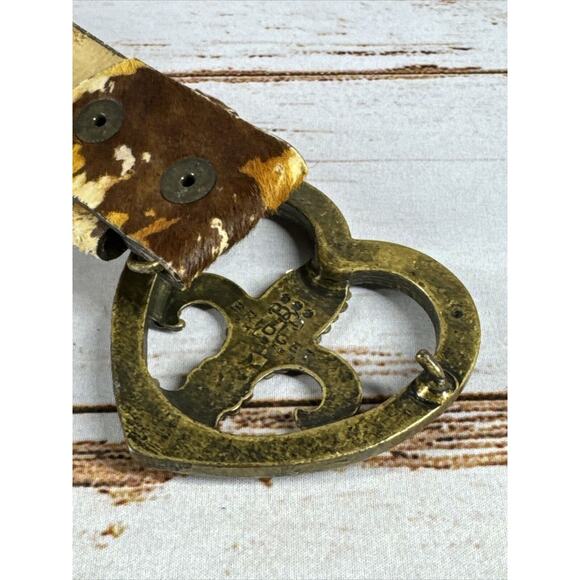 Bridget Shuster Cowhide Wide Brown Belt – Fleur‑de‑Lis Heart, Brass, Rhinestones - Picture 7 of 7